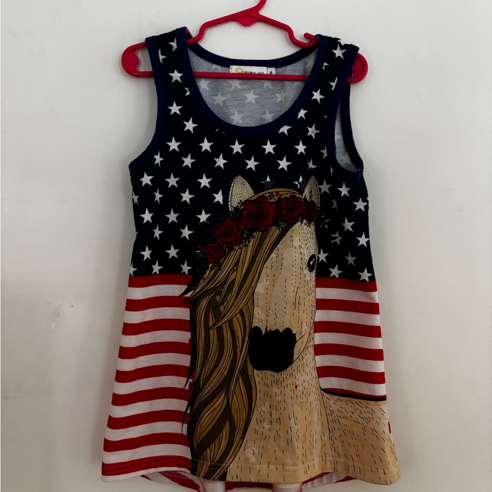 Sunshine Swing Patriotic Horse Shirt Girls Size 8 🇺🇸